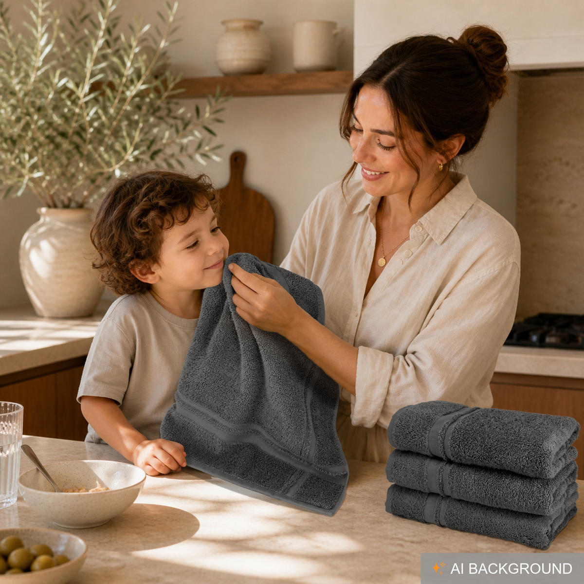 FROTTEE Küchenhandtücher 50x50 cm, 4er Set, Anthrazit Grau - Anthrazit, Textil (50/50cm) - Lashuma