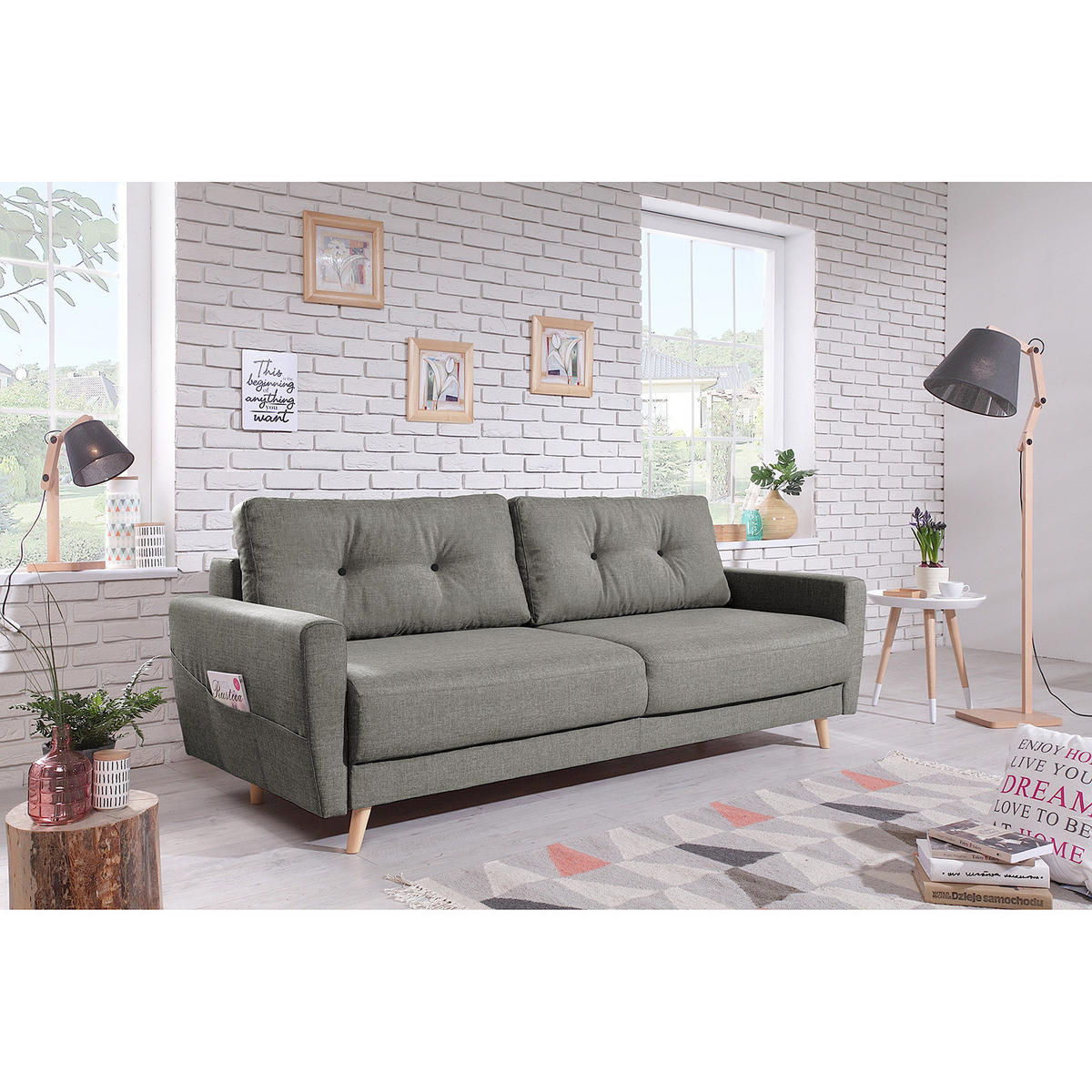 3-SITZER SOFA - Grau, Textil (220/90/90cm) - home24