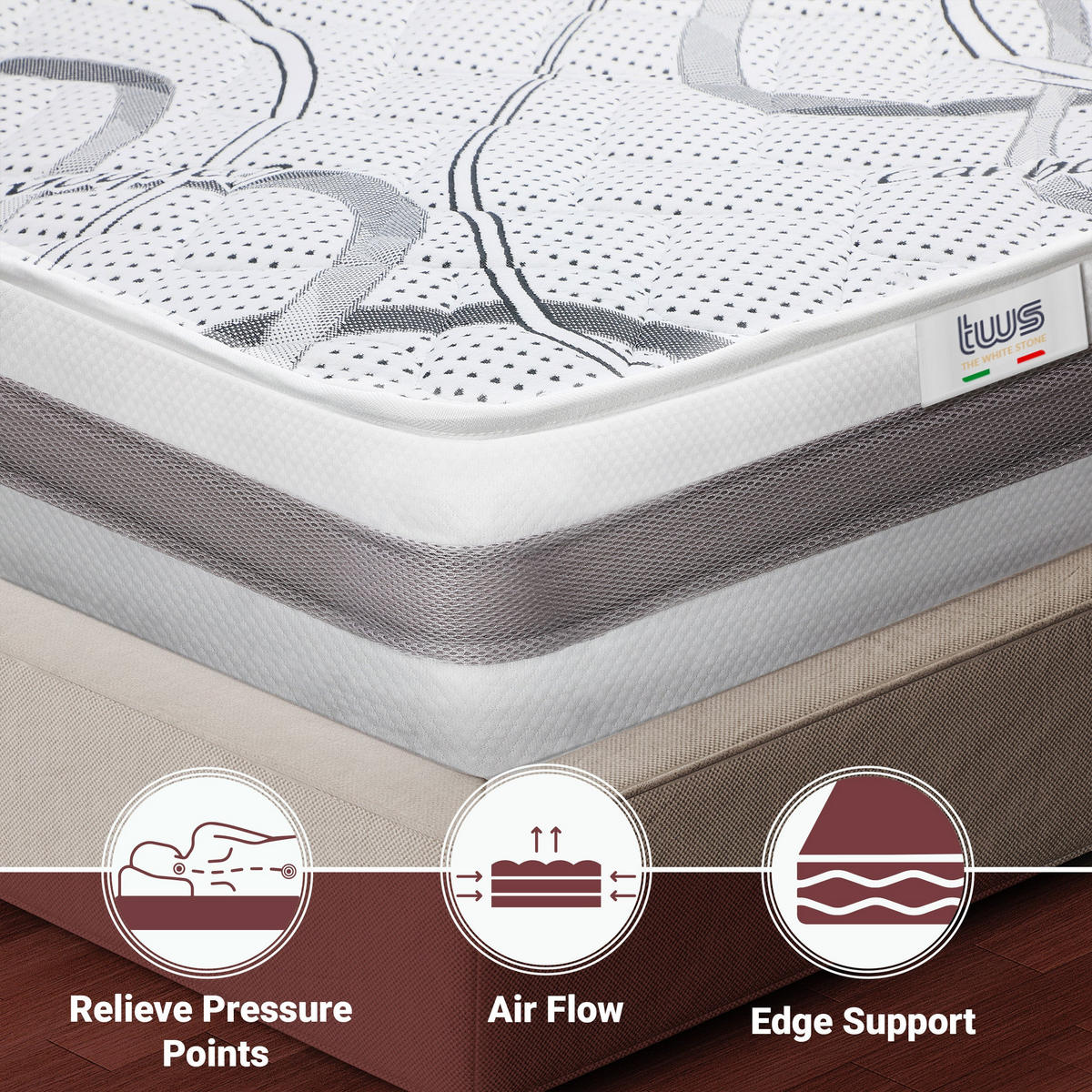 DIE White Stone Single Matratze 100x210 Memory Foam Orthopädische Höhe 27 cm, hergestellt in Italien - Weiß, Textil (100/210cm) - The White Stone