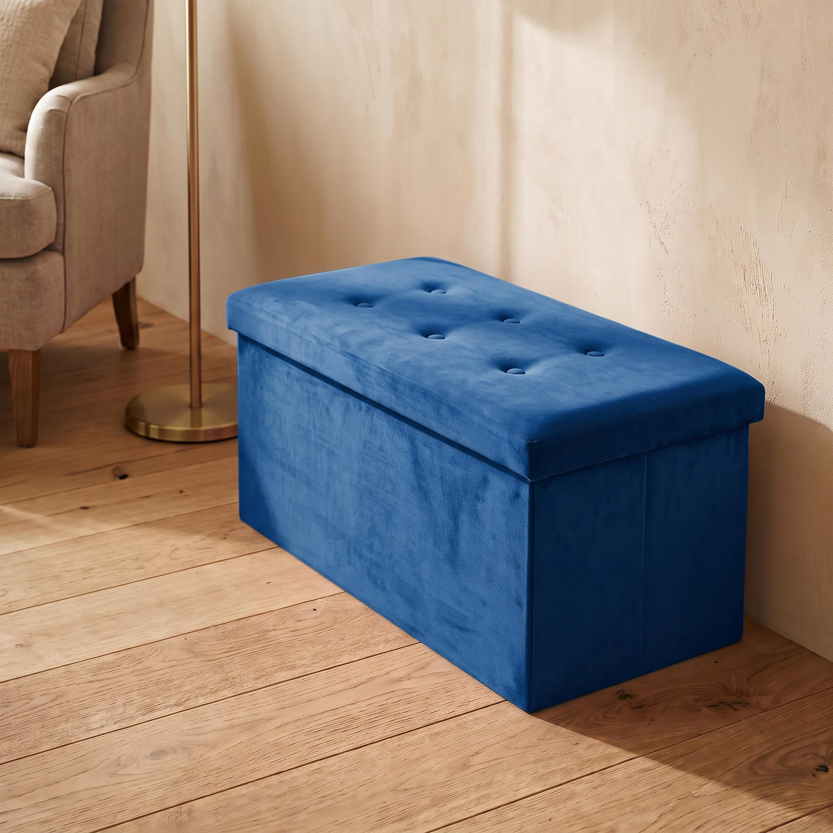 SAMTHOCKER mit Stauraum 76/38/38 cm - Dunkelblau, Textil (38/38/76cm) - SCENA LIVING