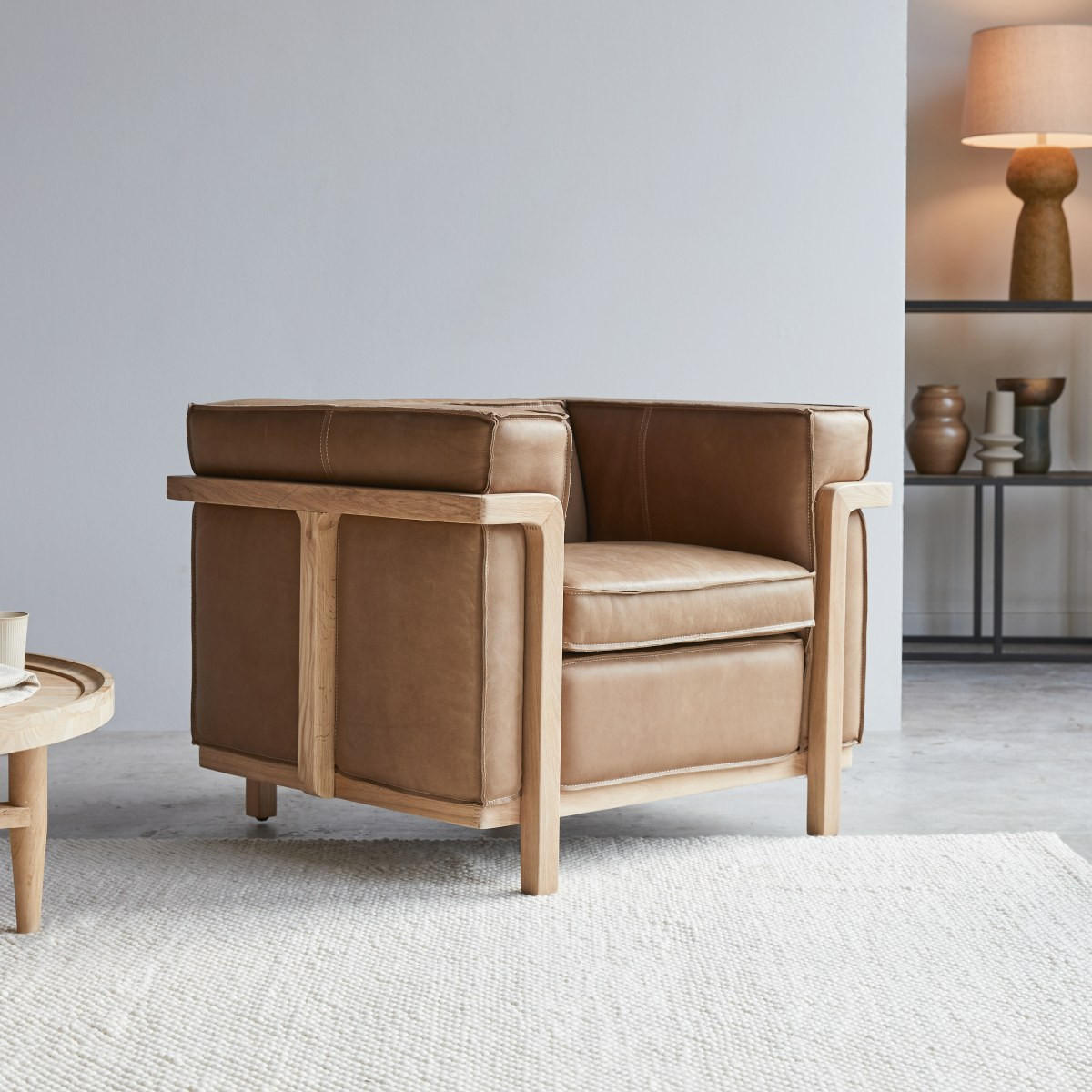 SESSEL Cobbelwood Braun aus Leder - Braun, Leder (90/70/78cm) - Tikamoon