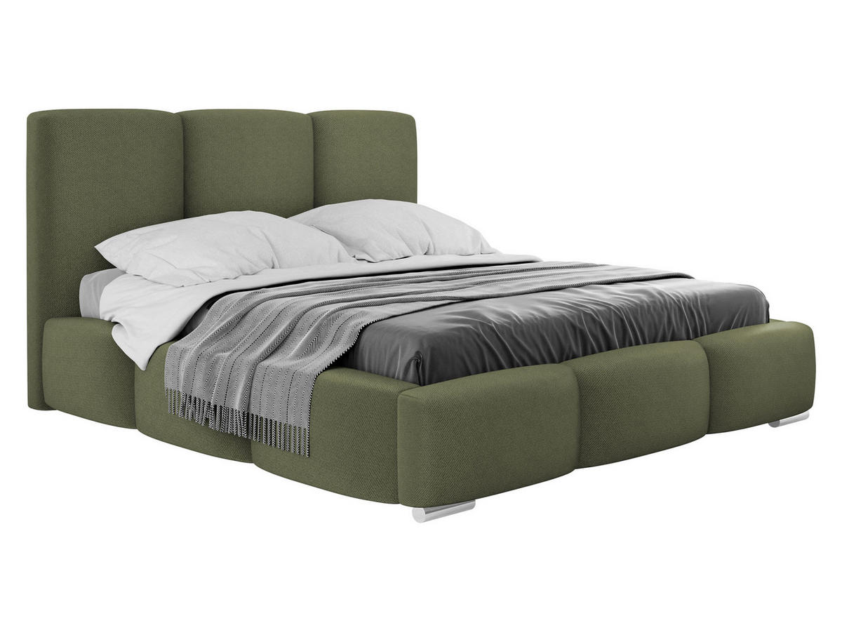 POLSTERBETT Olweria - Chromfarben/Dunkelgrün, Holz/Textil (180/200cm) - MIRJAN24