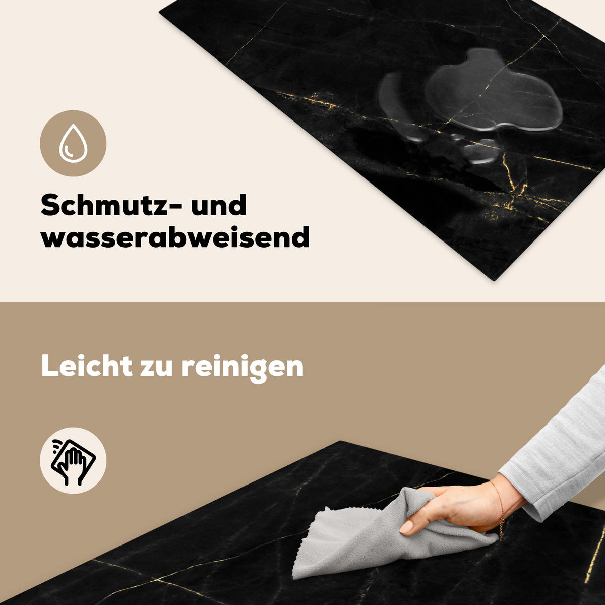 HERDABDECKPLATTE Marmor - Schwarz - Gold - Chic - Marmoroptik - Design Ceranfeldabdeckung 90x52 cm - Schwarz, Kunststoff (90/52/0.2cm) - MuchoWow