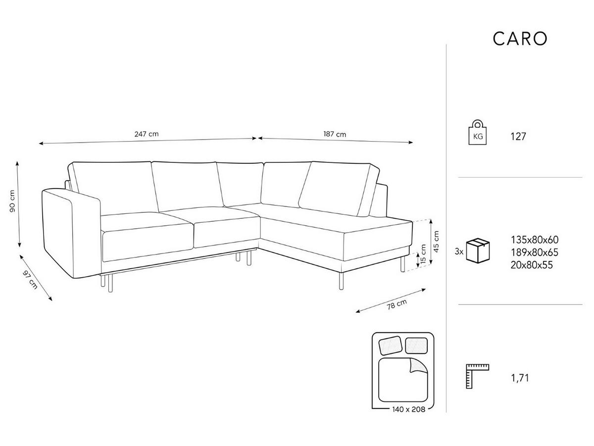 AUSKLAPPBARES-ECKSOFA rechts Caro aus strukturiertem Stoff dunkelgrau 5 Sitzplätze - Dunkelgrau, Textil (187/247cm) - Micadoni