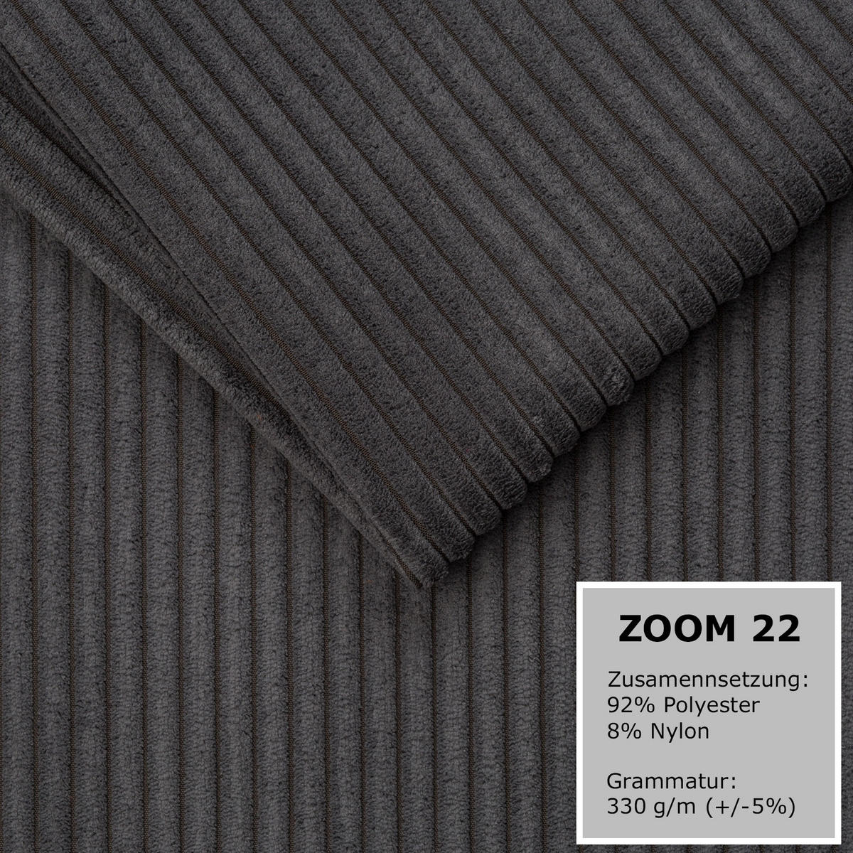 ECKSOFA VALTOR 320 cm x 185 cm – Stoff: ZOOM 22 Farbe: Dunkelgrau - Dunkelgrau, Textil (320/185cm) - A&J MöbelLand