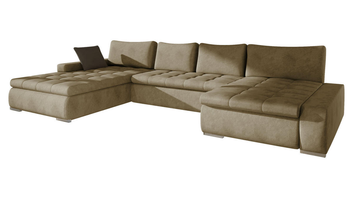 WOHNLANDSCHAFT Caro - Beige/Silberfarben, Holz/Textil (394/80/213cm) - MIRJAN24