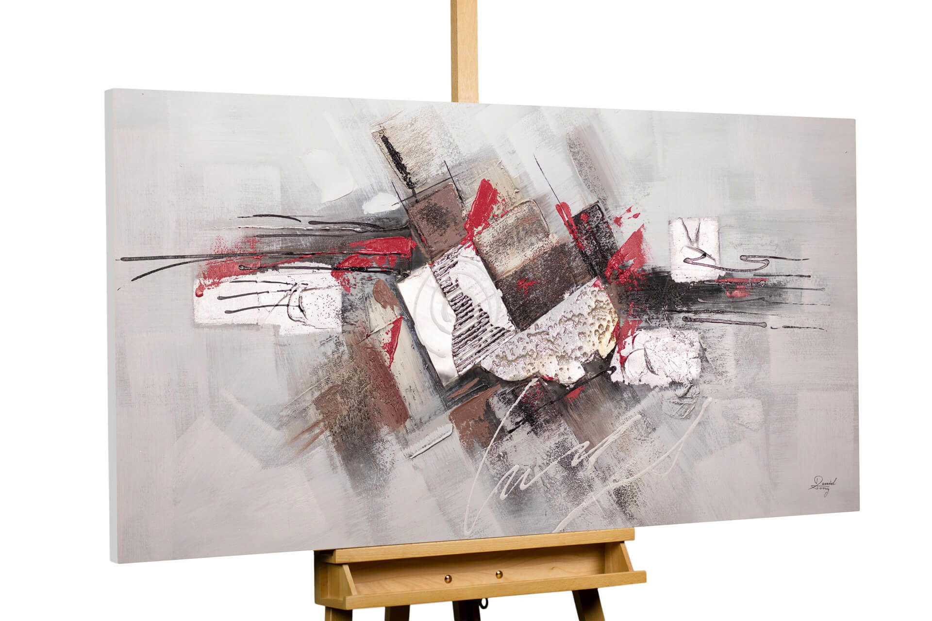 ACRYLBILD HANDGEMALT 140/70 cm - Taupe/Rot, Holz/Textil (2.06/70cm) - KUNSTLOFT
