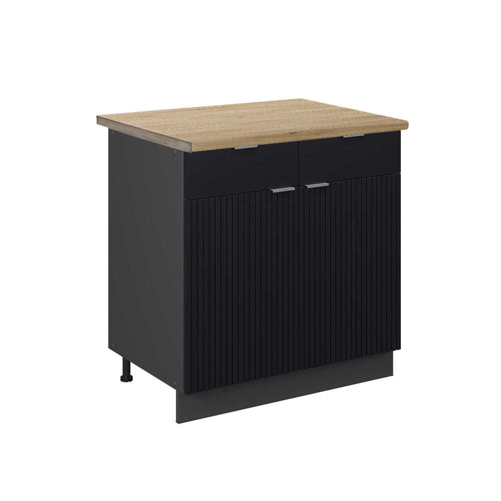 KÜCHENUNTERSCHRANK Fame-Line, Schwarz gestreift, 80 cm, AP Eiche - Anthrazit/Schwarz, Holzwerkstoff (80/82/60cm) - Vicco