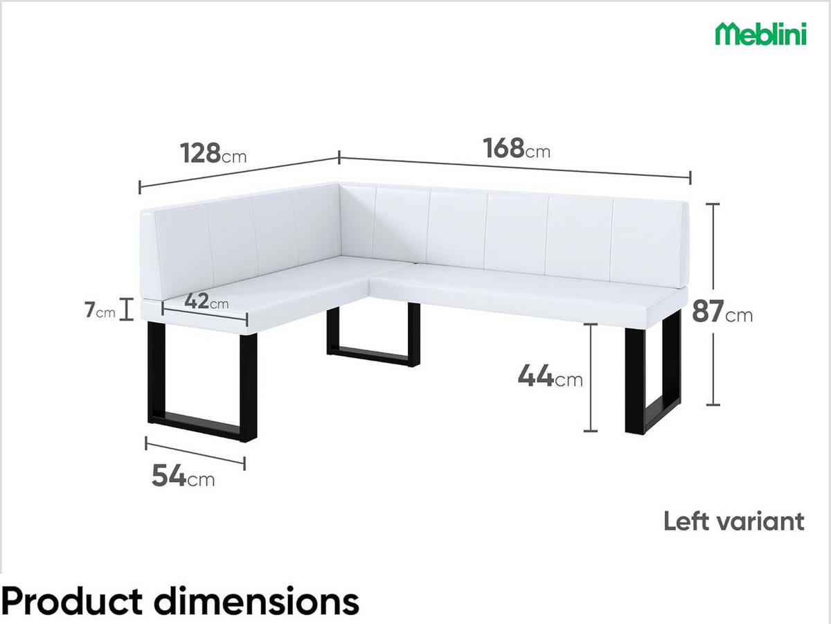 ECKBANK PETER_U - Weiß, Leder (128/168cm) - Meblini