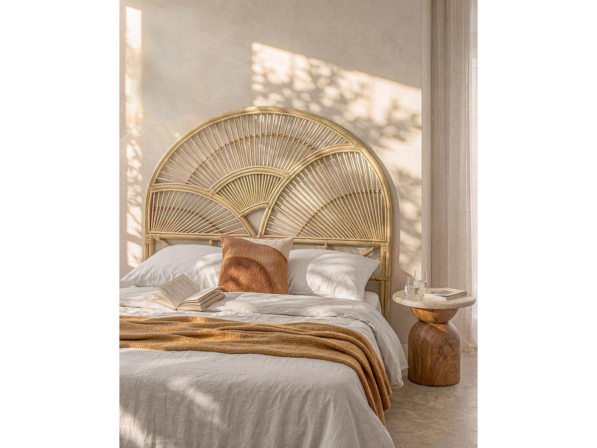 BETTKOPFTEIL - 2 Personen - rattan - naturfarben hell Efela - Naturfarben, Naturmaterialien (145/130/4cm) - Vente-Unique