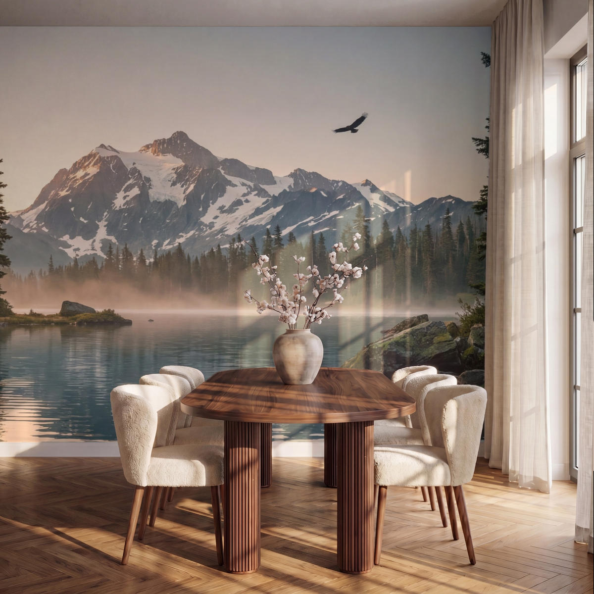 TAPETE - Berge - Wasser - Bäume - 350x280 cm - Multicolor, Papier (350/280cm) - OnlyWow