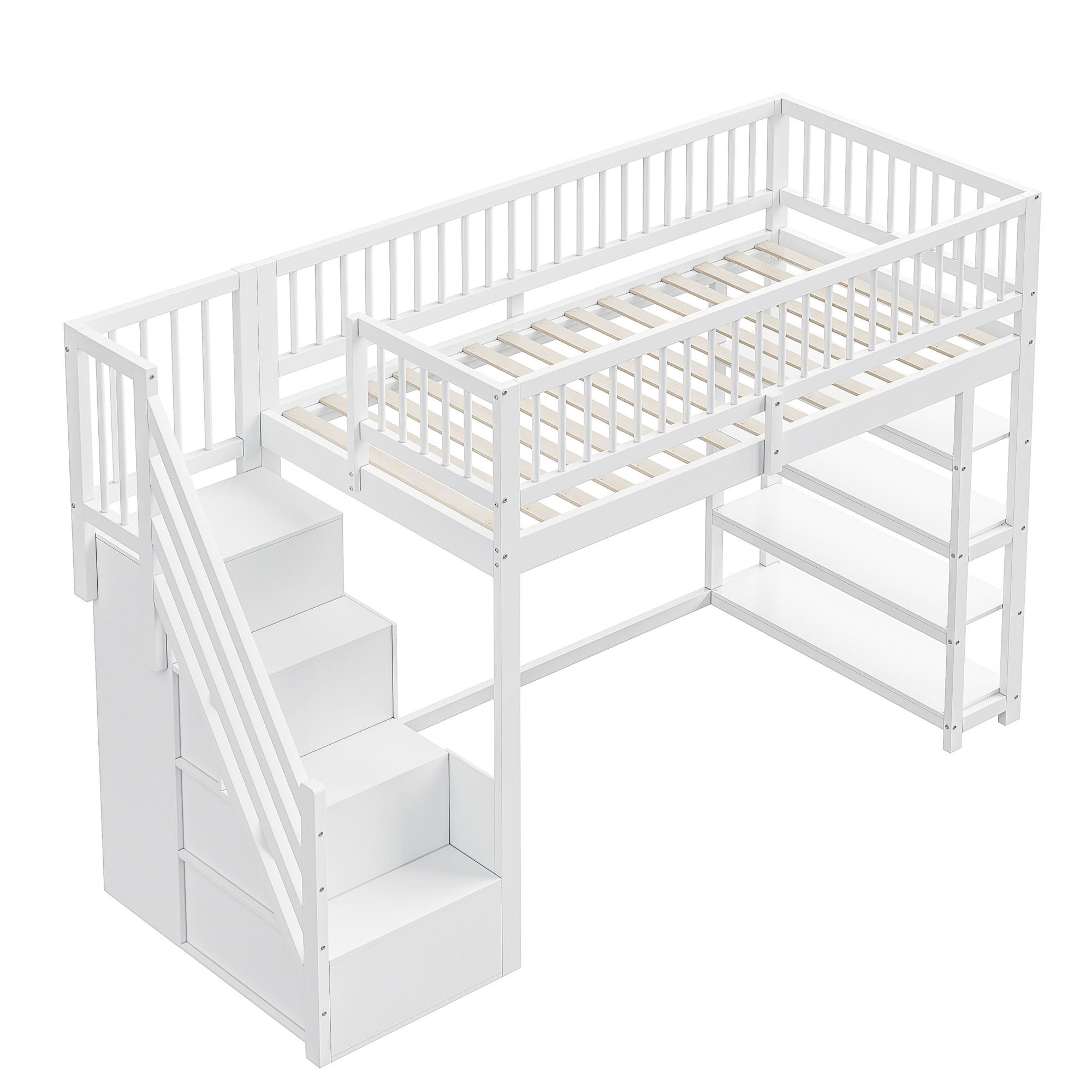 HOCHBETT 90/200 cm DE-01565, in Grau, mit Kleiderschrank, Regal und Stauraumleiter - Weiß, Holz (90/200cm) - ComfortXL