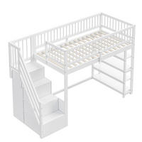 HOCHBETT 90/200 cm DE-01565, in Grau, mit Kleiderschrank, Regal und Stauraumleiter - Weiß, Holz (90/200cm) - ComfortXL