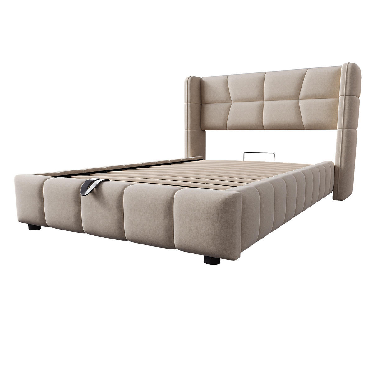 POLSTERBETT mit Stauraum 90x200 cm Leinenstoff Beige - Beige, Metall (90/200cm) - Beauniv