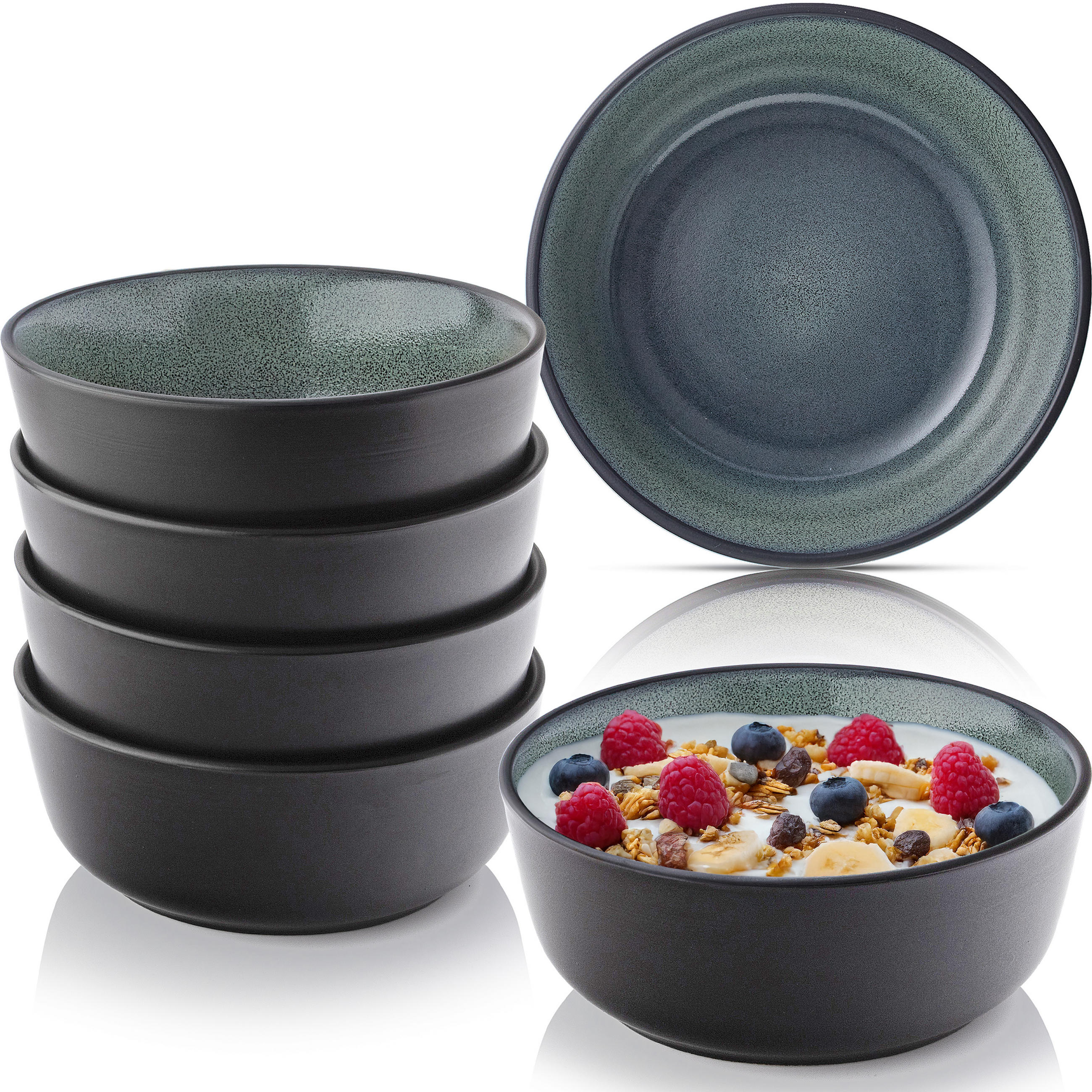 SCHALEN SET MALMÖ - 6 teilig aus Steingut - Grün, Stein (16.5/16.5/6.5cm) - Sänger