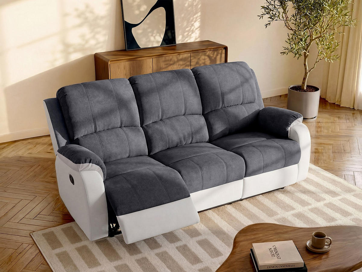 RELAXSOFA - 3 Personen - stoff - grau, weiß Brody - Weiß, Kunststoff/Textil (202/99/98cm) - Vente-Unique