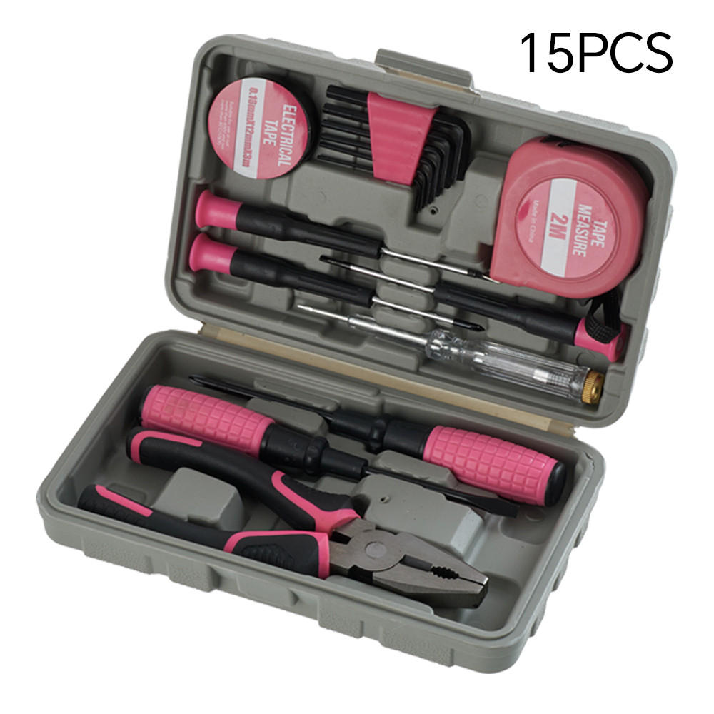 WERKZEUGSATZ 15-tlg. in Rosa Haushalts-Werkzeugset mit Koffer aus Stahl - Pink, Metall (12/20/5cm) - Livingandhome