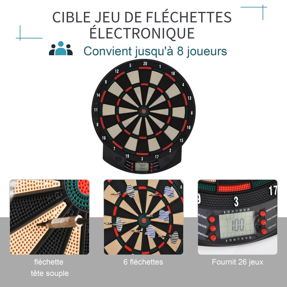 DARTSCHEIBE DE-18830 26 Spiele, 185 Variationen Schwarz - Schwarz, Kunststoff (2/44/39cm) - ComfortXL
