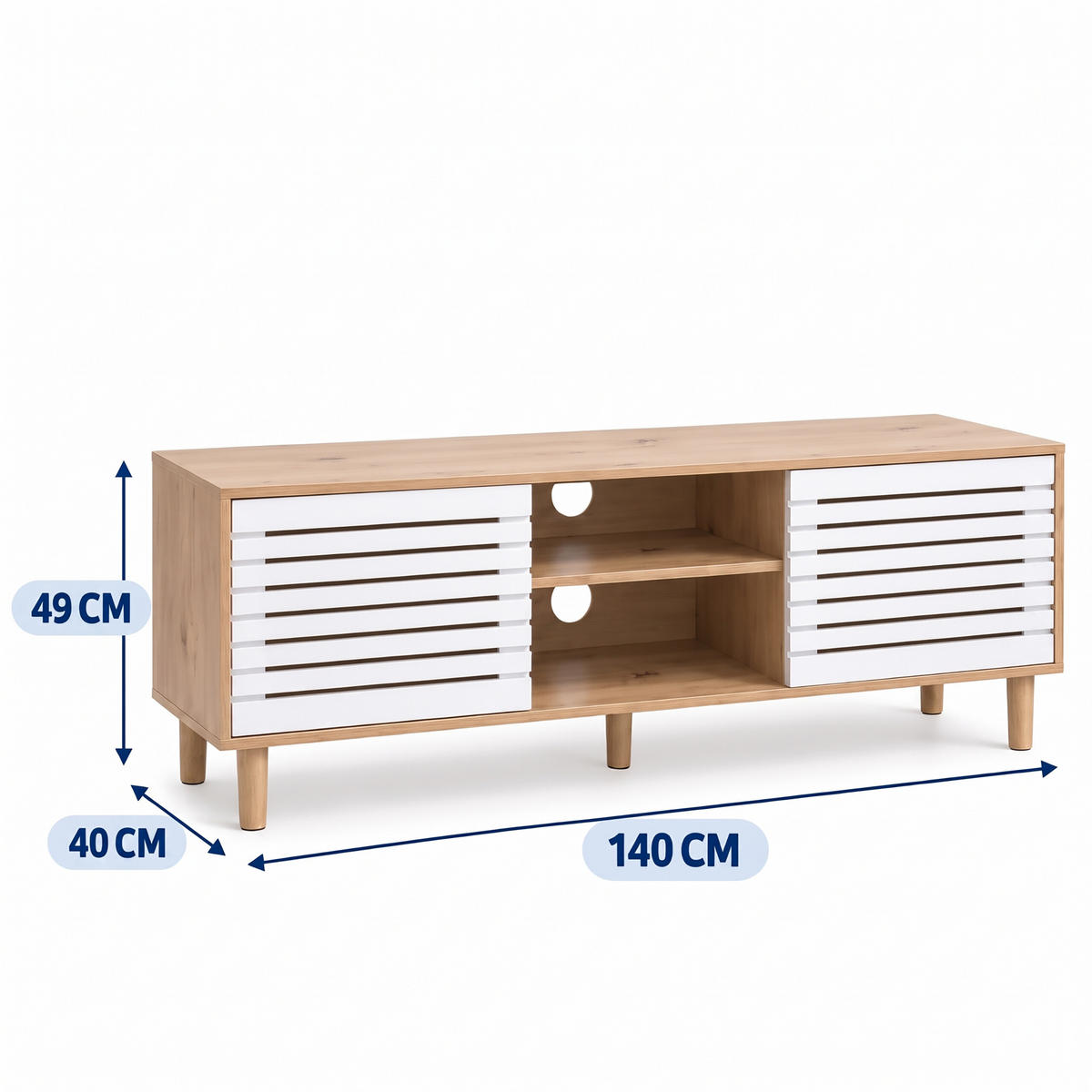 TV-SKŘÍŇKA bílá dřevodekor 2 posuvné dveře 140 cm - světle hnědá, dřevo/kompozitní dřevo (140/49/40cm) - Relaxdays