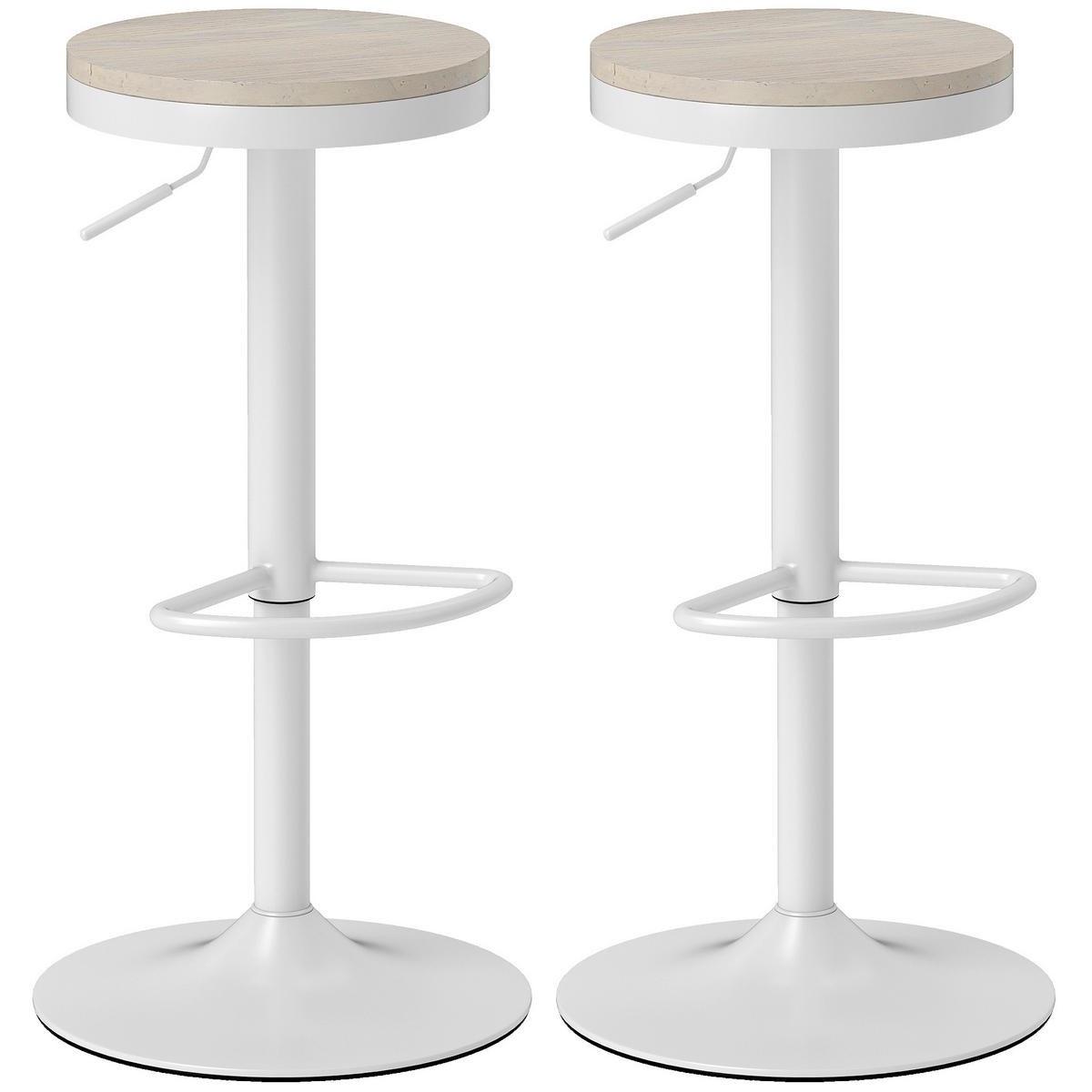 BARHOCKER 2er-Set DE-14768 höhenverstellbar & schwenkbar mit Gummibaumholz Weiß - Weiß, Metall (38.5/80/38.5cm) - ComfortXL
