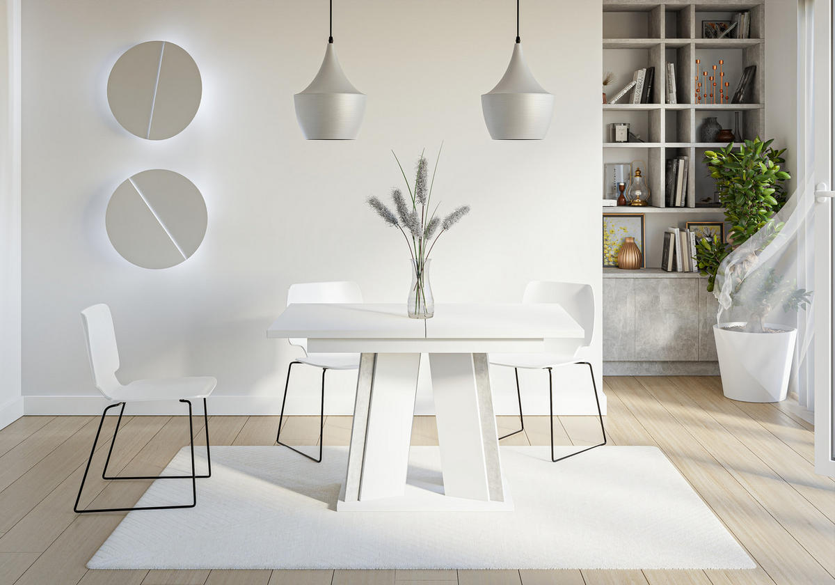 ESSTISCH Ausziehbar 120 - 160 cm Weiß und Grau Betonoptik - Weiß/Grau, Holzwerkstoff (120/80/75cm) - PROSPERO
