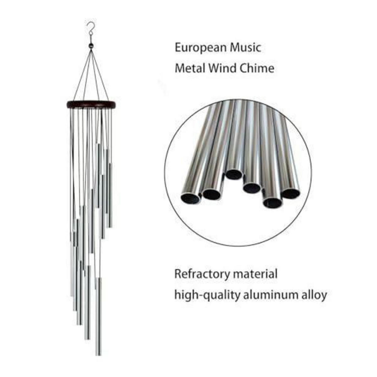 WINDSPIEL Metall Silber mit 12 Röhren - Silberfarben, Metall (60/8.5/1cm)