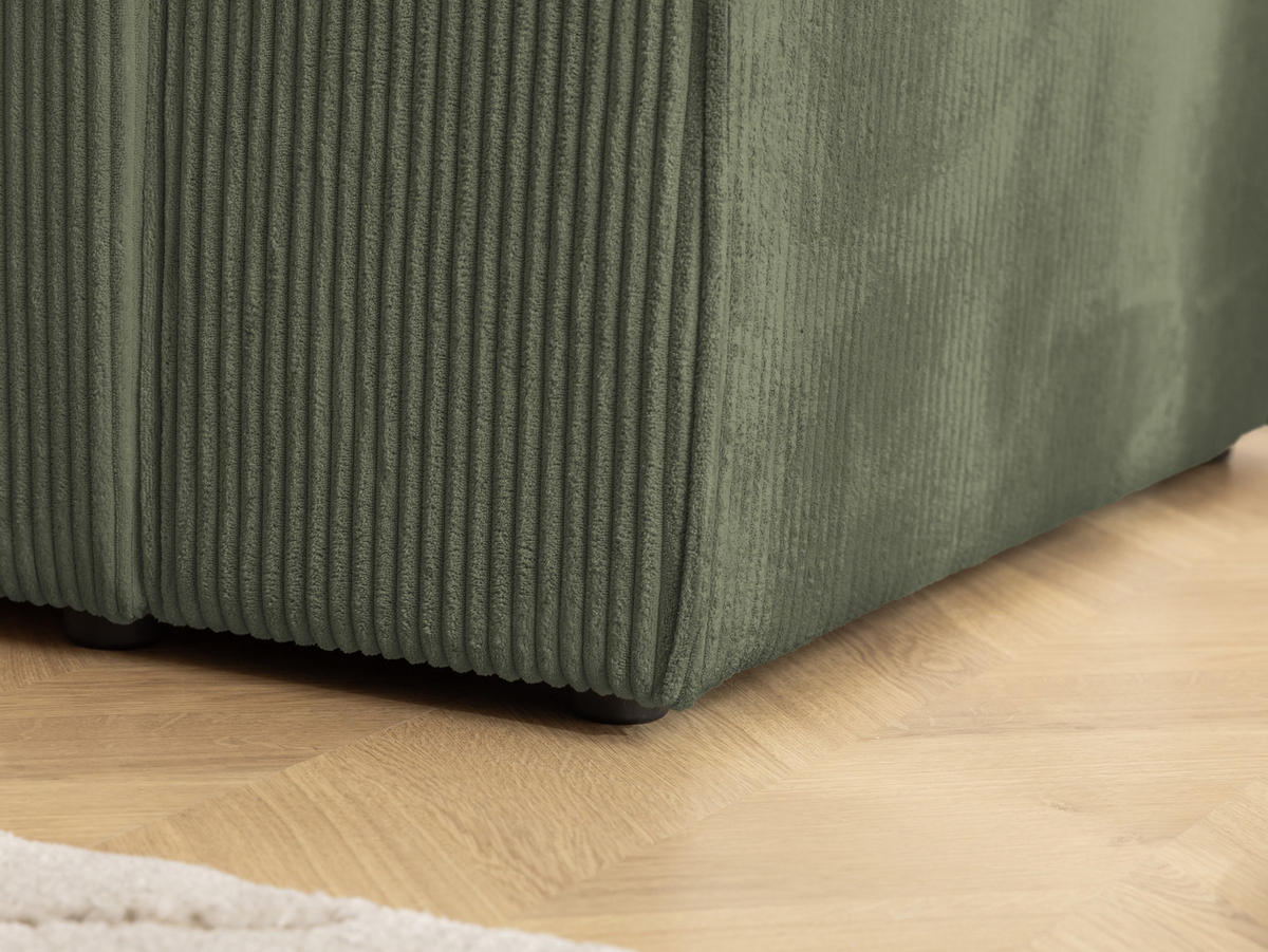 ECKSOFA Rivio mit Schlaffunktion und Bettkasten, Cordstoff Grün - Schwarz/Grün, Holz/Kunststoff (149/262cm) - S-Style
