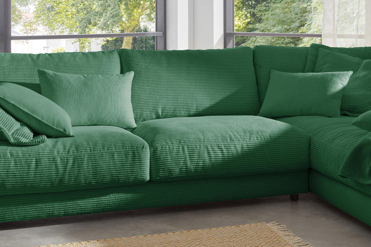 ECKSOFA MADELINE Smaragdgrün Cord - Smaragdgrün/Schwarz, Kunststoff/Textil (325/224cm) - KAWOLA
