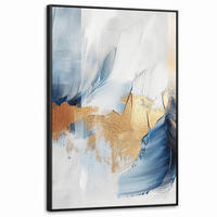 LEINWAND Bilder mit Rahmen - Gold - Blau - Aquarell - Kunst - Modern - 80x120 - Hellblau, Textil (80/120cm) - MuchoWow