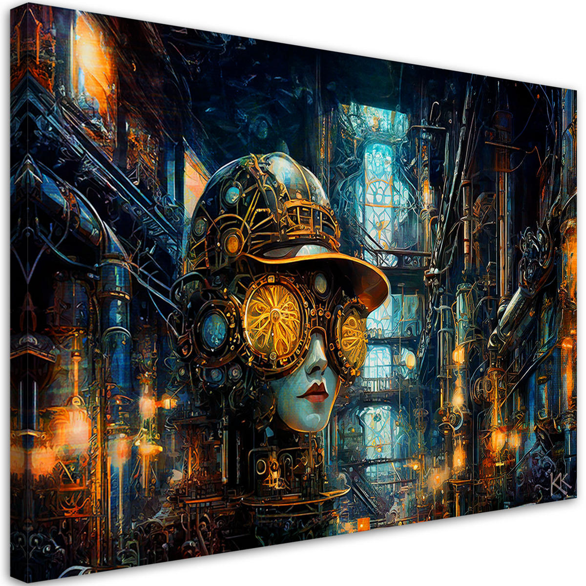 LEINWANDBILD Weibliche Abstraktion Steampunk 120x80cm - Goldfarben, Textil (120/80cm) - Feeby