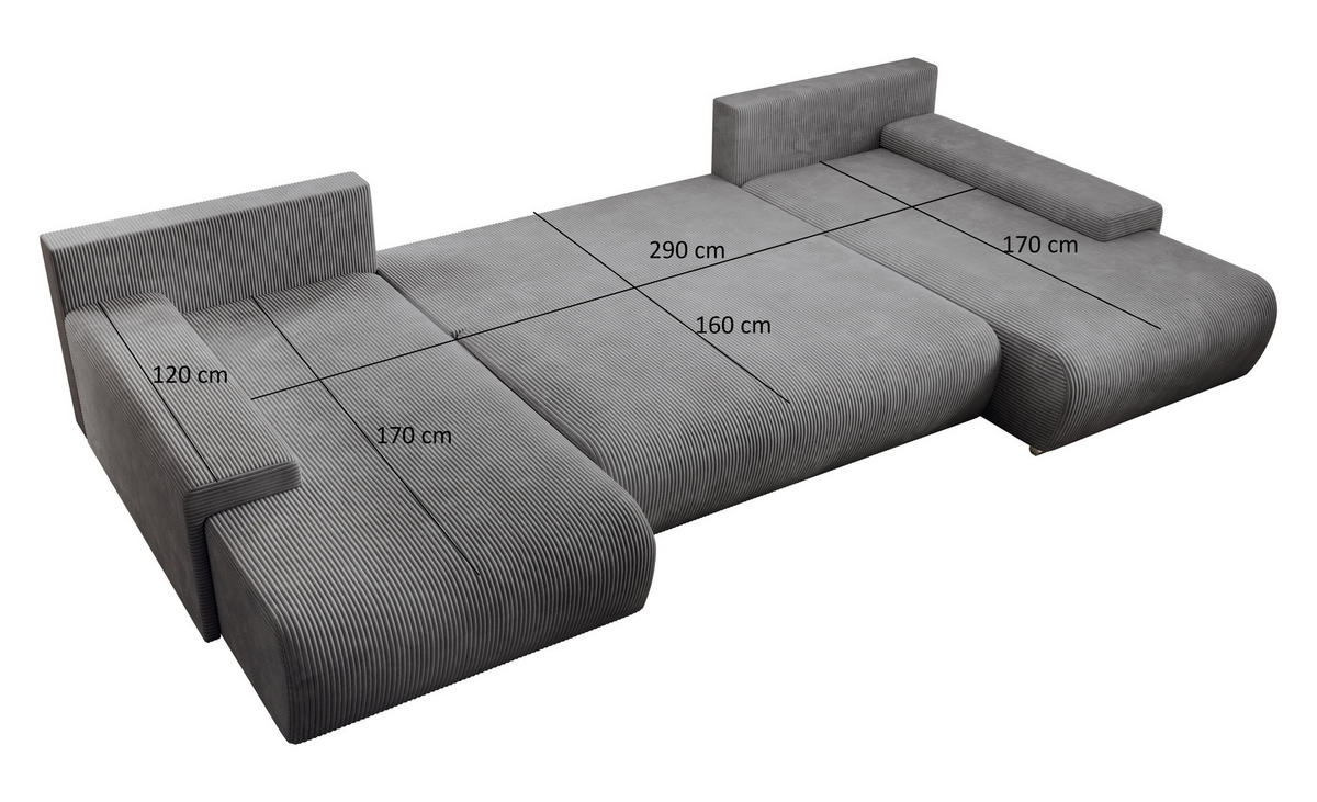 ECKSOFA Credo mit Schlaffunktion und Bettkasten, Couch U-Form, 348x81x185 cm, Dunkelgrau - Dunkelgrau, Holz (348/170cm) - PROMETO Möbel