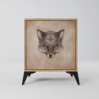 SIDEBOARD STEAMPUNK CLAN, Eichefarben, 57,5x42x70,5 cm, Schwarze Metall-Sternfüße - Eichefarben/Multicolor, Holzwerkstoff/Metall (57.5/70.5/42cm) - SpaceRebels