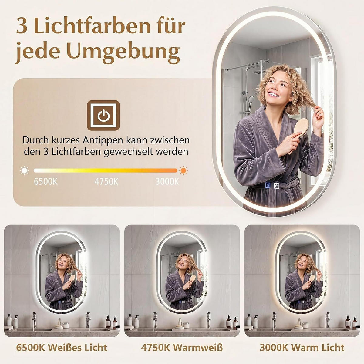 BADEZIMMERSPIEGEL oval silber - Silberfarben, Glas (50/80/4cm) - COSTWAY