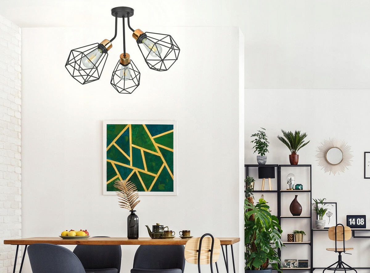 DECKENLEUCHTE EDISON II - Goldfarben/Schwarz, Metall (55/55/45cm) - kiki design