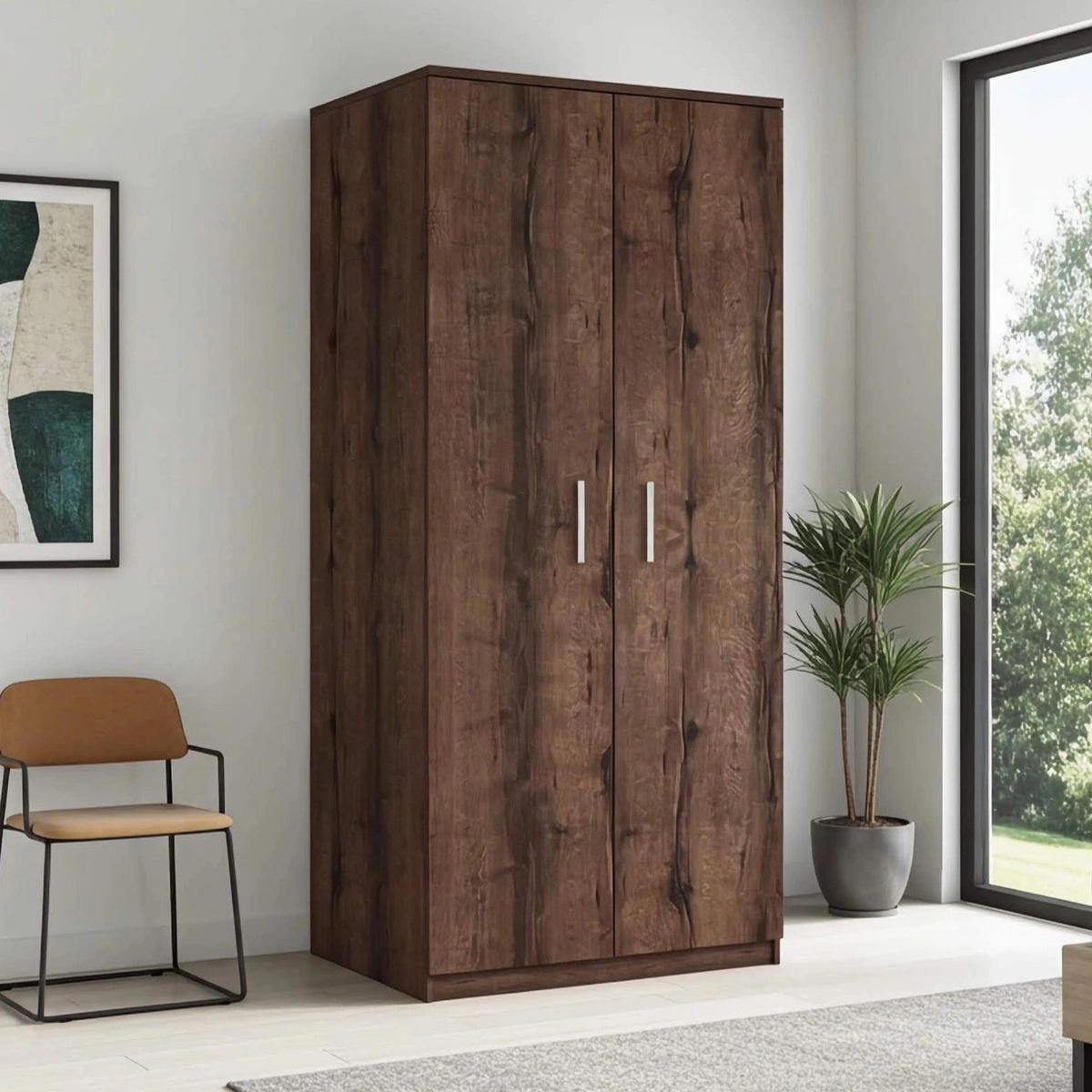 KLEIDERSCHRANK Tamiza 2-türig 90 cm breite - Silberfarben/Braun, Holzwerkstoff/Kunststoff (90/202/65cm) - Ravio
