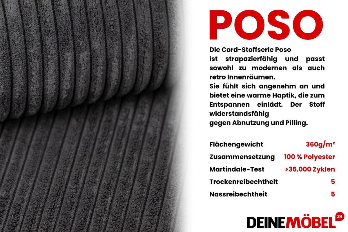 BOXBETT VIGO 90/200 cm in Cord/Velours Anthrazit H4 rechts - Anthrazit, Holz/Holzwerkstoff (90/200cm) - Deine Möbel 24