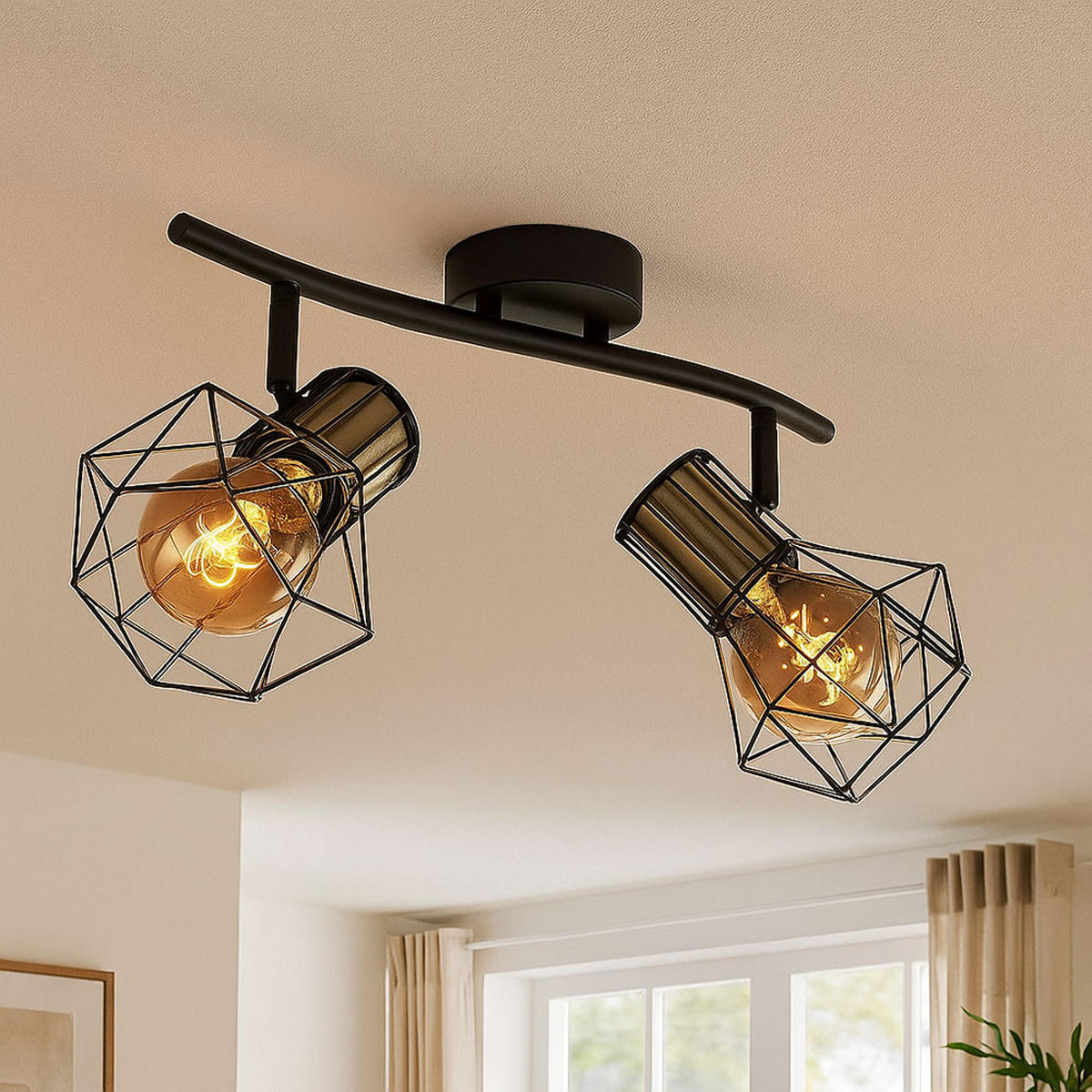 DECKENLEUCHTE Metall Schwarz Gitteroptik - Schwarz, Metall (34/13/19cm)