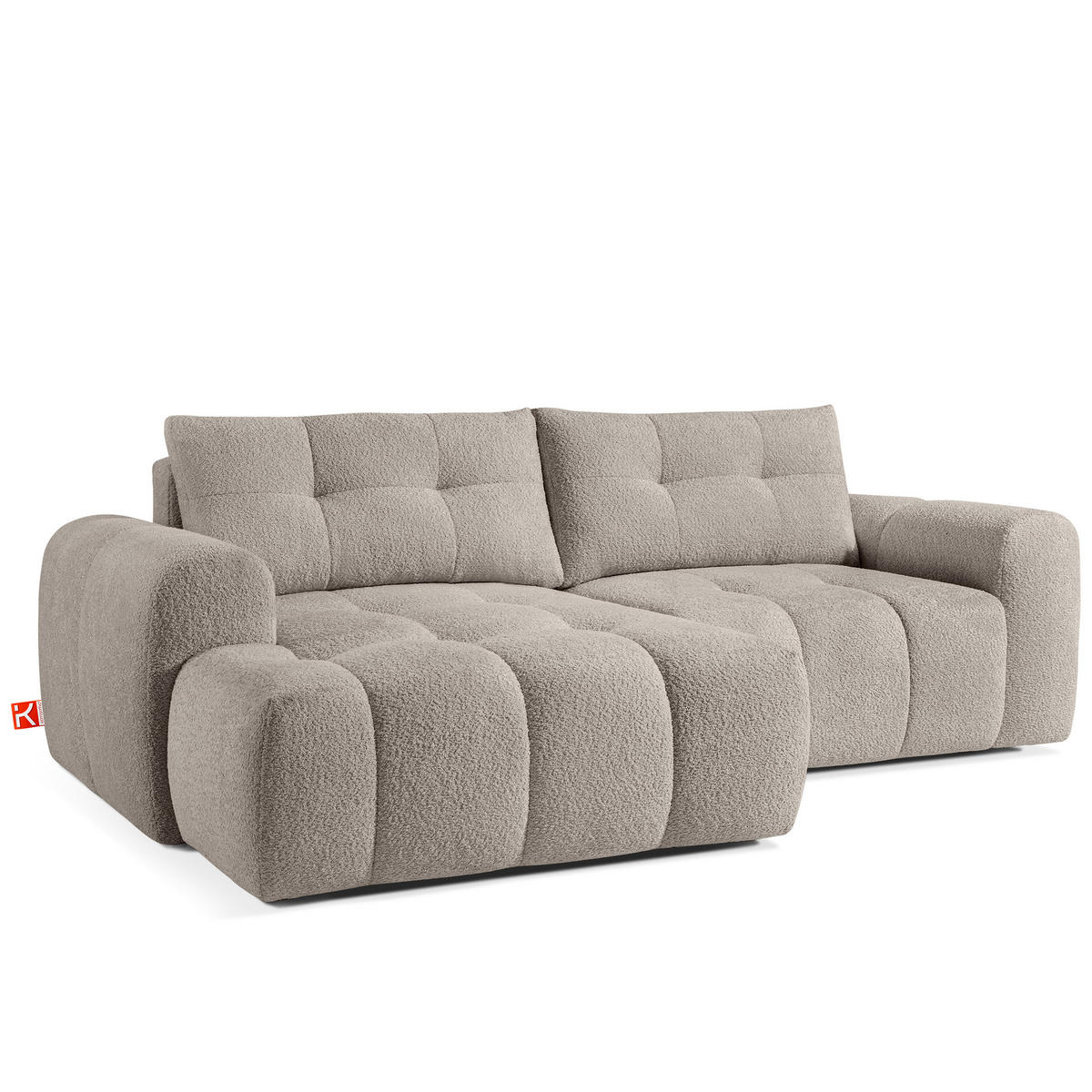 ECKSOFA LINKS RAVIA, Bouclé, Grau - Grau, Holz/Textil (256/104cm) - KONSIMO®
