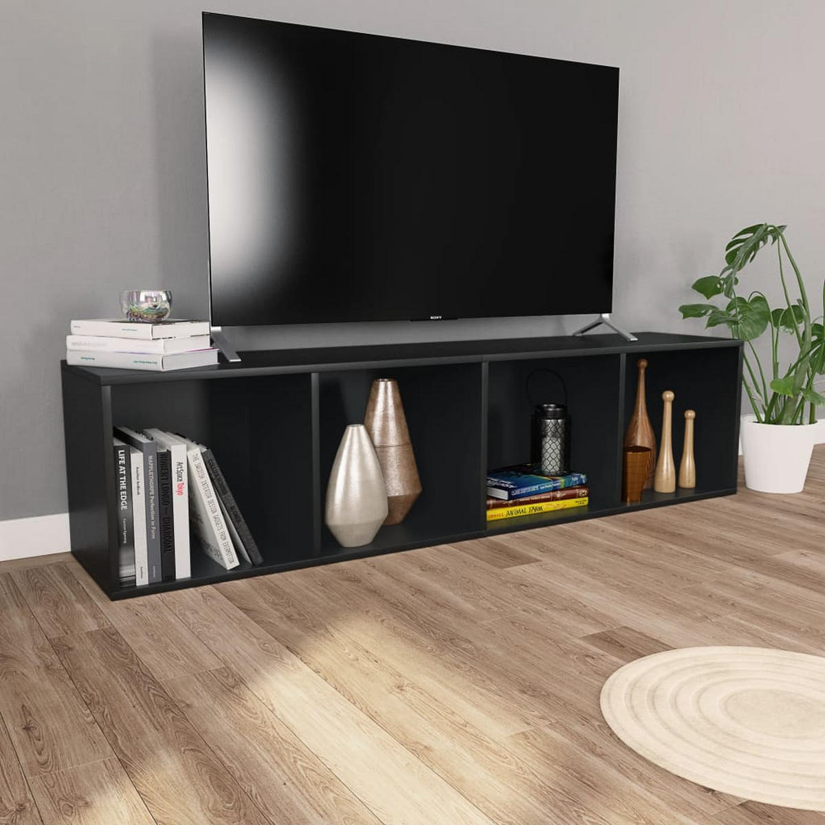 BÜCHERREGAL mit 4 Fächern 36/30/143 cm aus Holzwerkstoff Schwarz - Schwarz, Holz (36/143/30cm) - vidaXL