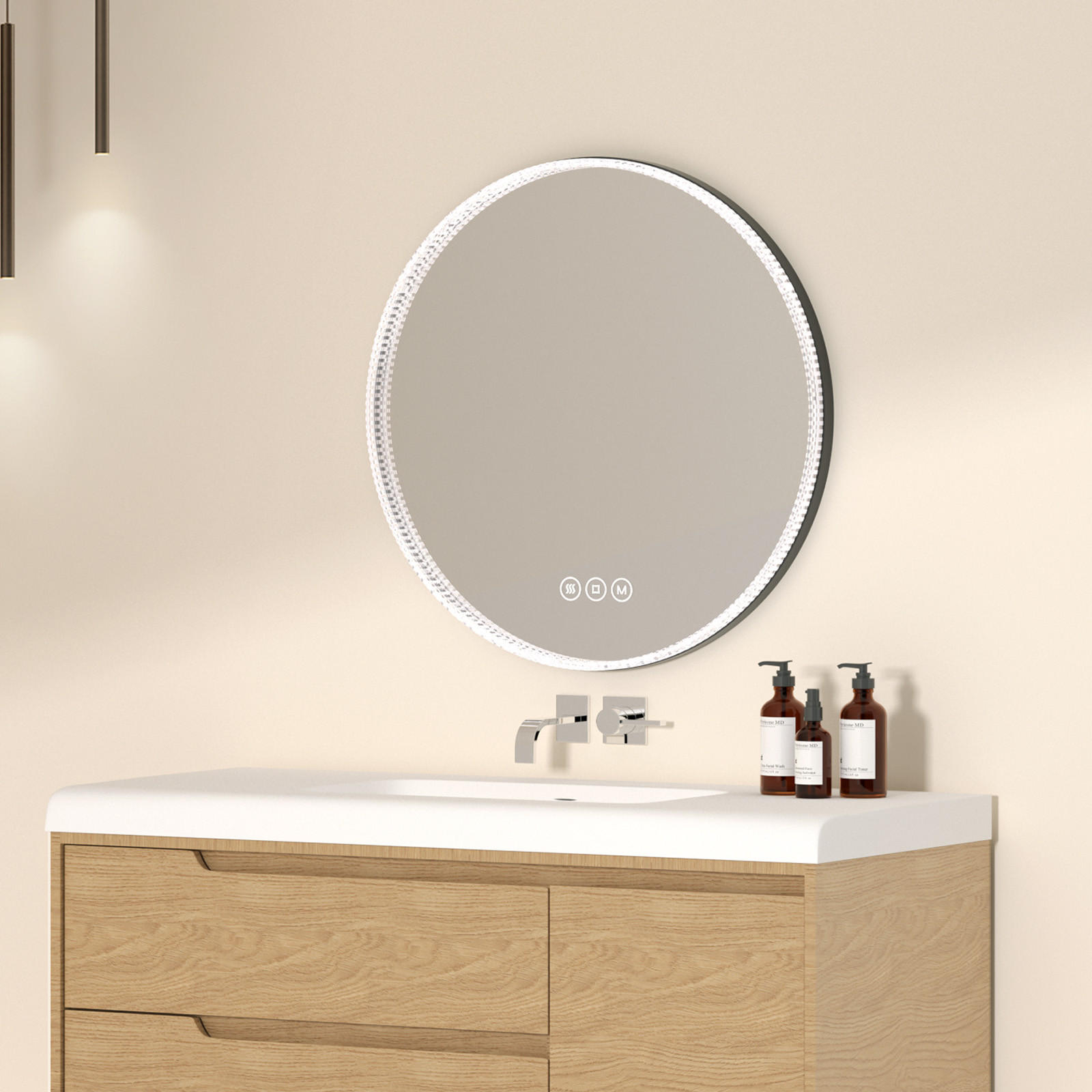 BADSPIEGEL Runder mit Beleuchtung Schwarz ф60 cm - Schwarz, Glas (60/4.3/60cm) - EMKE