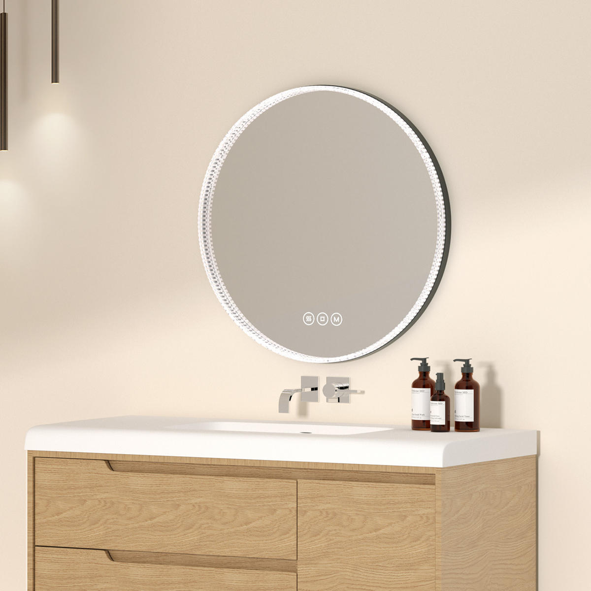 BADSPIEGEL Runder mit Beleuchtung Schwarz ф60 cm - Schwarz, Glas (60/4.3/60cm) - EMKE