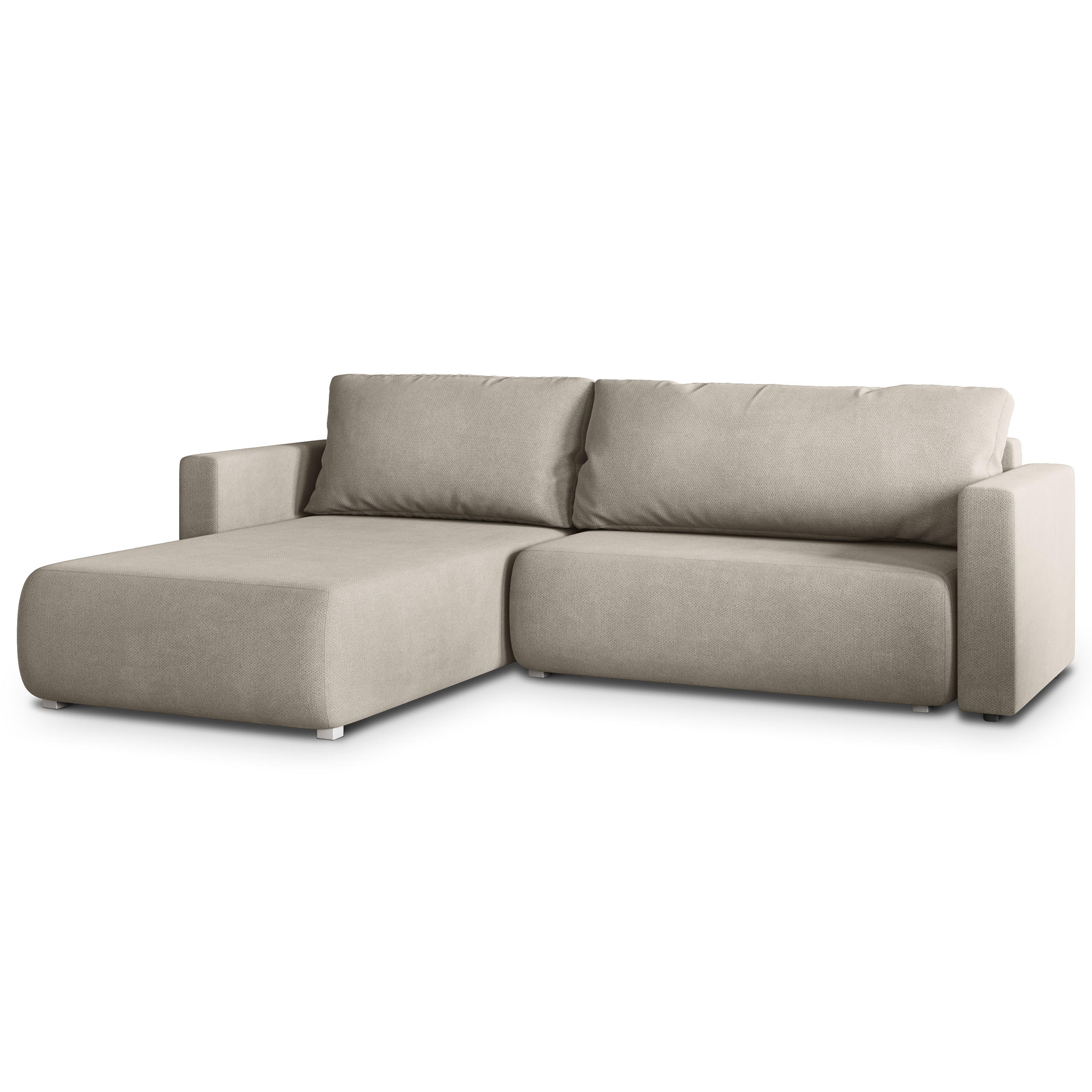 ECKSOFA TURIN Beige Geflochtener Stoff mit Schlaffunktion - Beige, Holz (265/183cm) - MASSENO