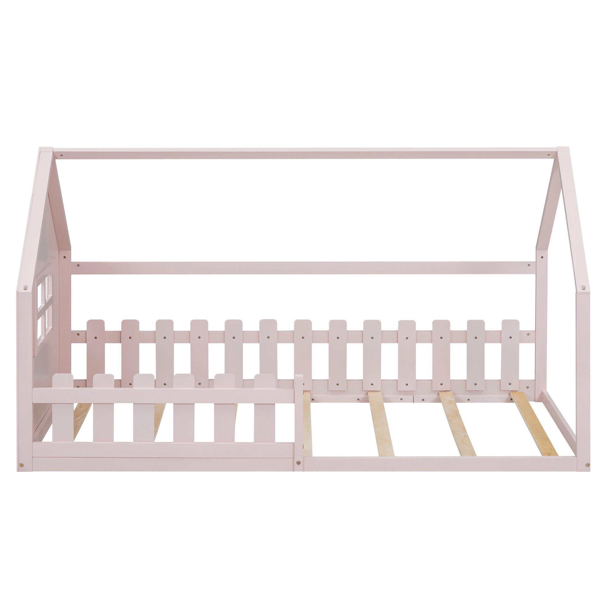 KINDERBETT in Hausform mit Lattenrost Rosa 90x200 cm Holz - Pink, Holz (90/200cm) - SONNENH