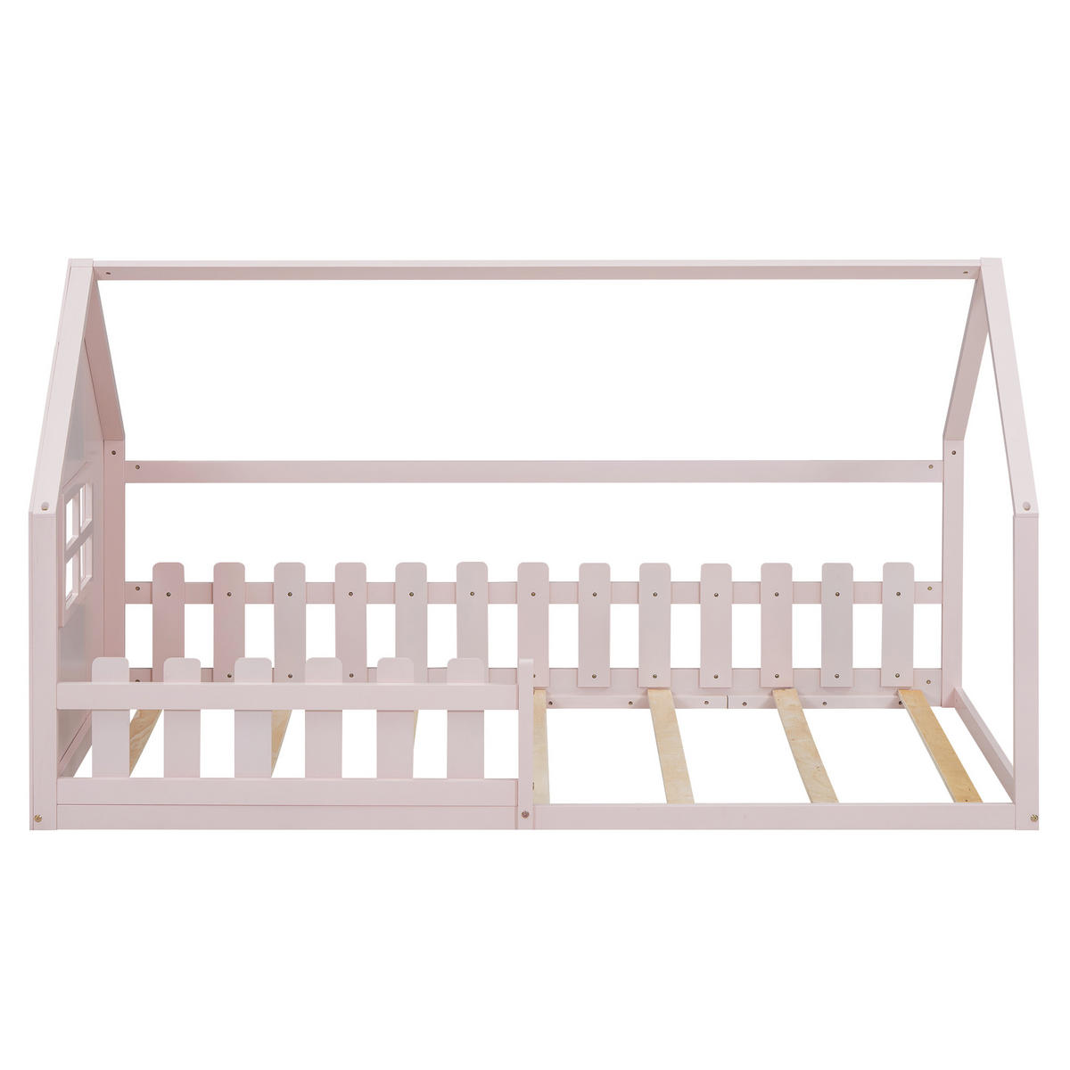 KINDERBETT 90/200 cm Rosa Hausform aus Kiefer und MDF - Rosa, Holz (90/200cm) - OKWISH