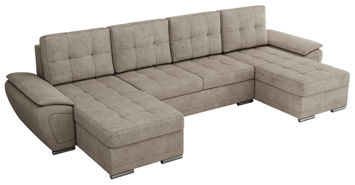WOHNLANDSCHAFT UMBRIA U Beige Stukture - Beige/Grau, Textil/Metall (336/85/157cm) - MKS