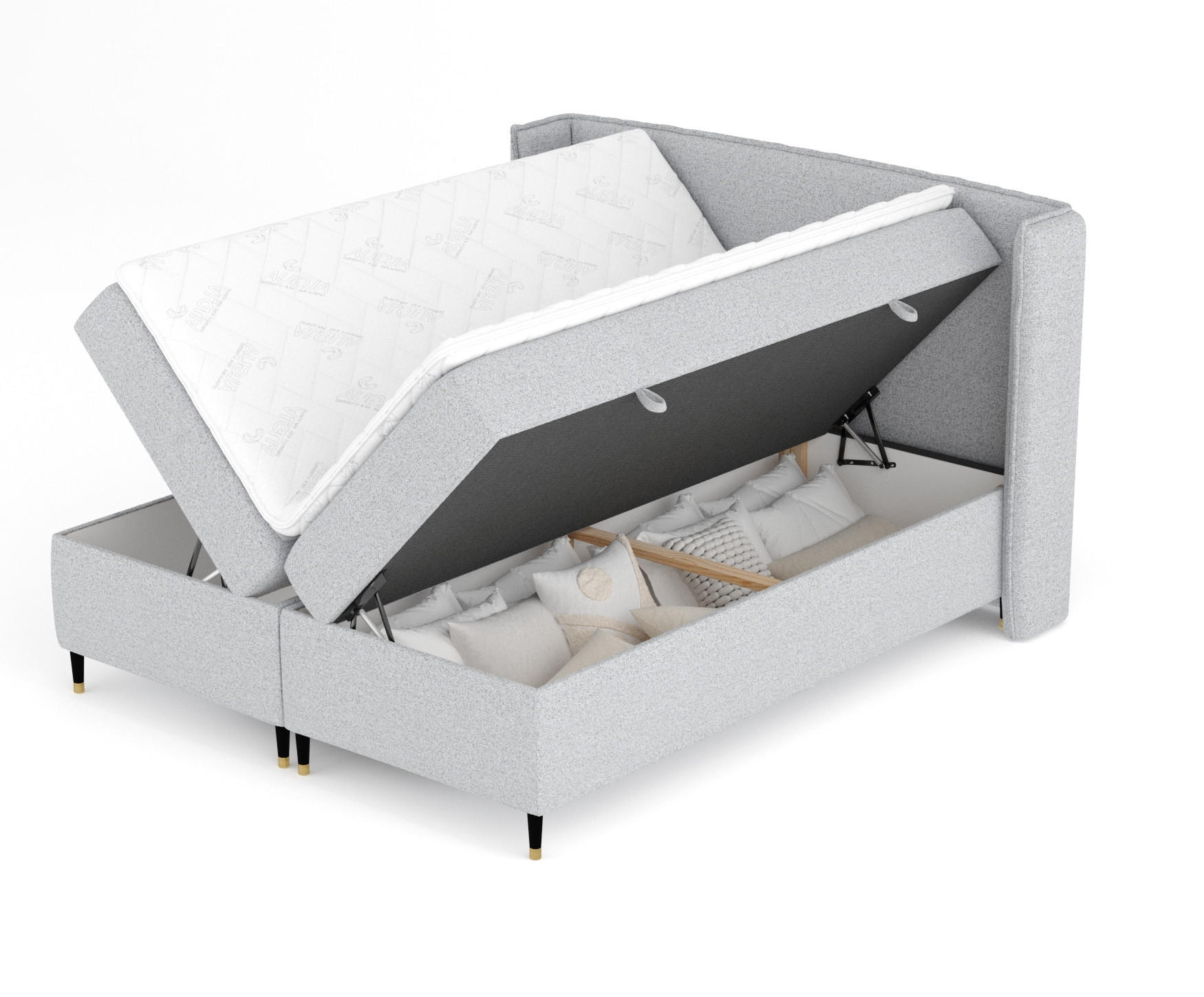 BOXSPRINGBETT Segni Hellgrau 140/200 cm mit Matratze und Topper - Hellgrau/Schwarz, Holz/Holzwerkstoff (140/200cm) - Maison de Reve