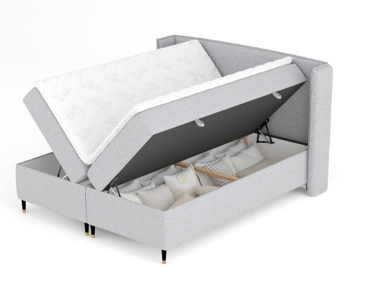 BOXSPRINGBETT Segni Hellgrau 160/200 cm mit Matratze und Topper - Hellgrau/Schwarz, Holz/Holzwerkstoff (160/200cm) - Maison de Reve