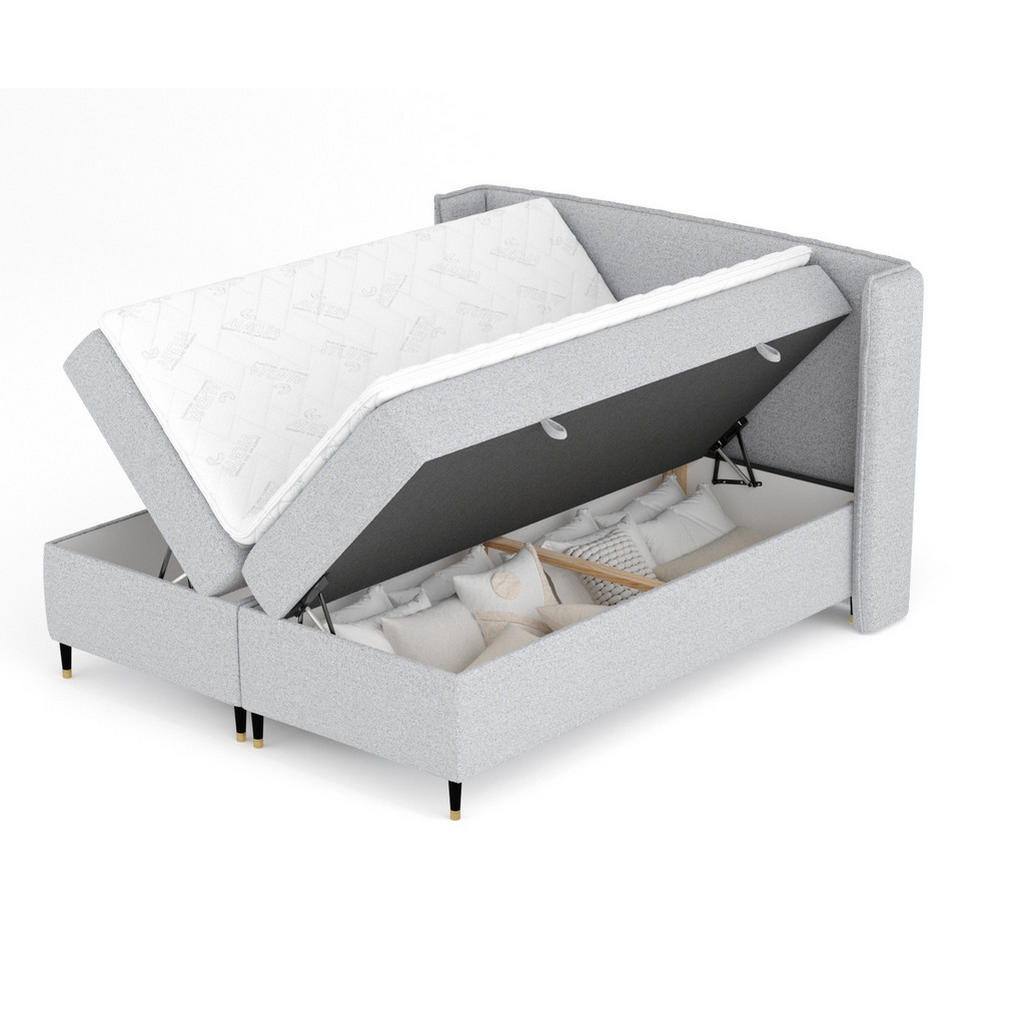 Thumbnail - Maison de Reve Boxspringbett, Hellgrau, Textil, Buche, Kiefer, H3, Höhe ca. 19 cm, 200x200 cm, FSC 100%, Made in EU, Oek...