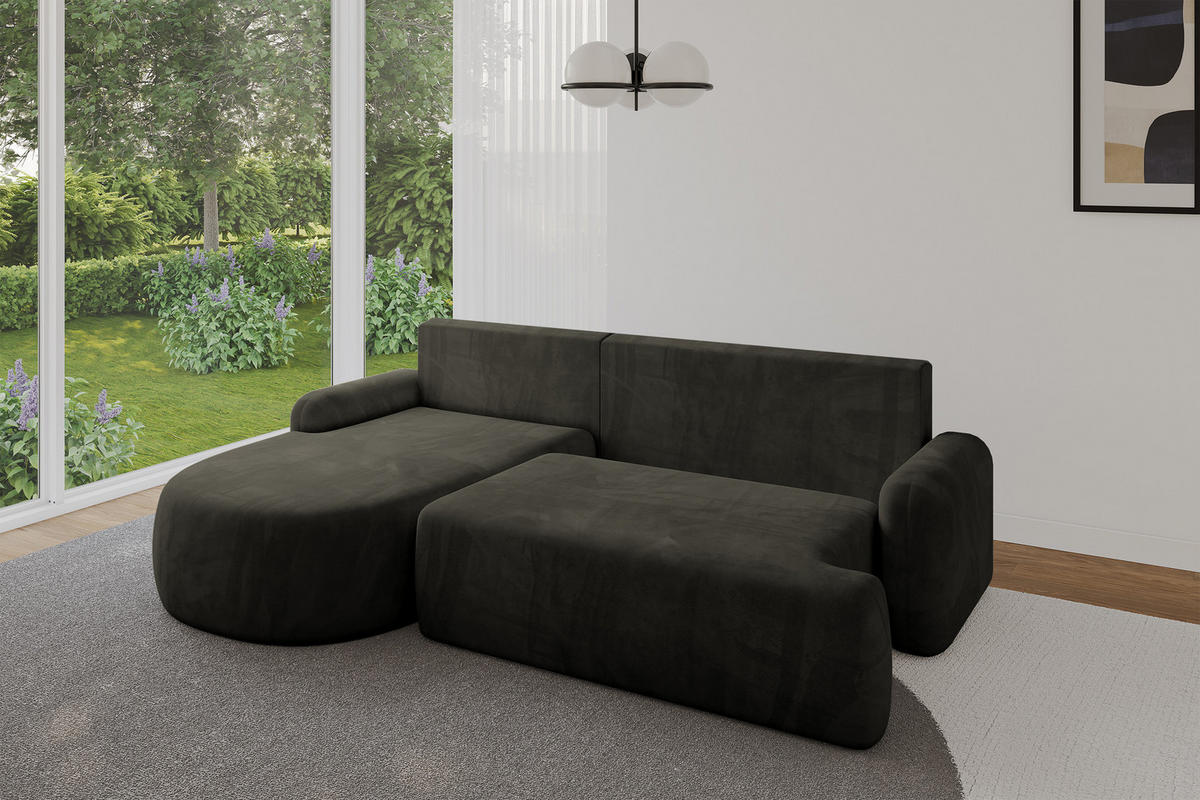 ECKSOFA mit Schlaffunktion und Bettkasten LIRA-L - 264x172x89 Schwarz - Schwarz, Holzwerkstoff/Textil (264/172cm) - ALTDECOR