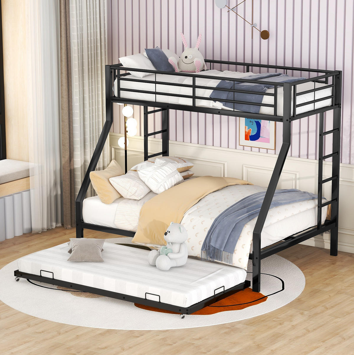 ETAGENBETT 90/140/200 cm aus Metall mit ausziehbarem Bett Schwarz - Schwarz, Metall (90/190cm) - Modenvie